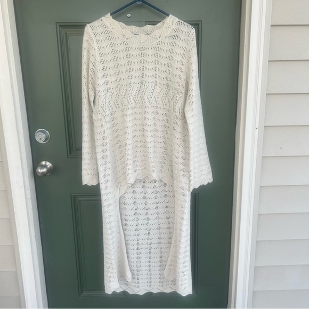 Vintage-Inspired Crochet High-Low Dress – Ivory White